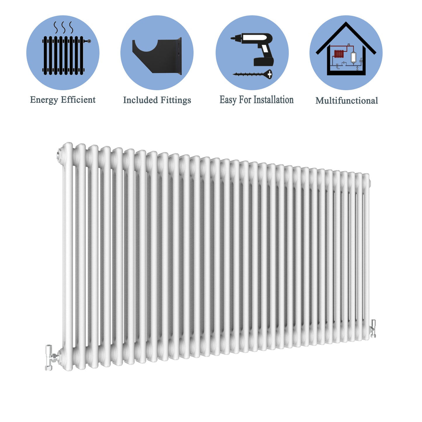 Aidal- Traditional Horizontal 600x1460mm 2 Columns White Cast Iron Radiator