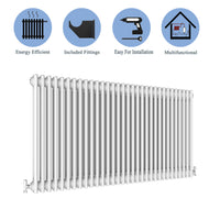 Aidal- Traditional Horizontal 600x1460mm 2 Columns White Cast Iron Radiator