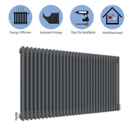 Aidal- Traditional Horizontal 600x1460mm 3 Columns Anthracite Cast Iron Radiator