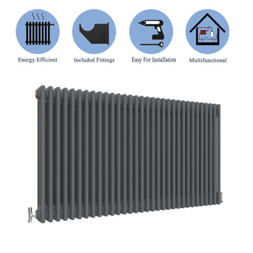 Aidal- Traditional Horizontal 600x1460mm 3 Columns Anthracite Cast Iron Radiator