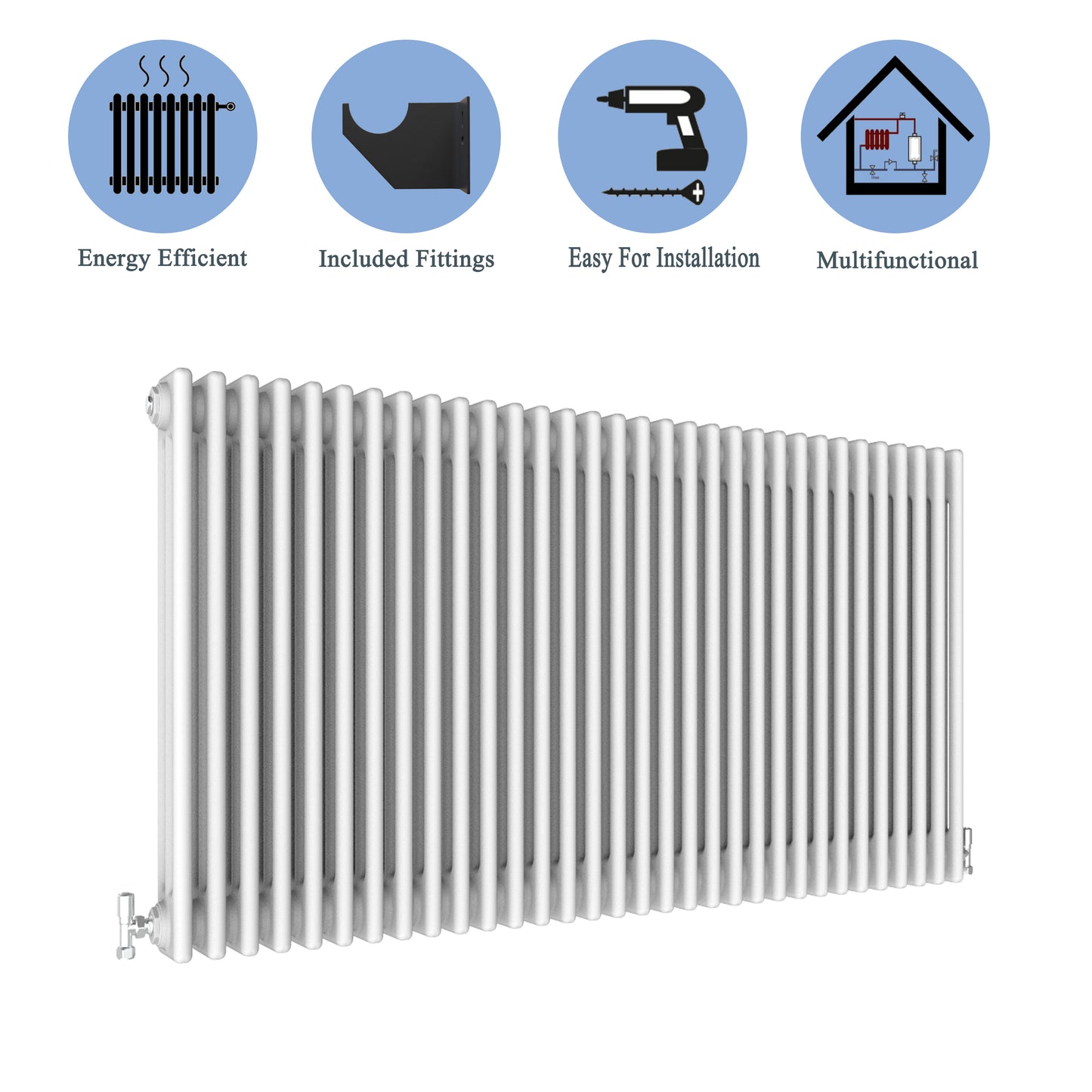 Aidal- Traditional Horizontal 600x1460mm 3 Columns White Cast Iron Radiator