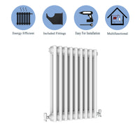 Aidal- Traditional Horizontal 600x425mm 2 Columns White Cast Iron Radiator