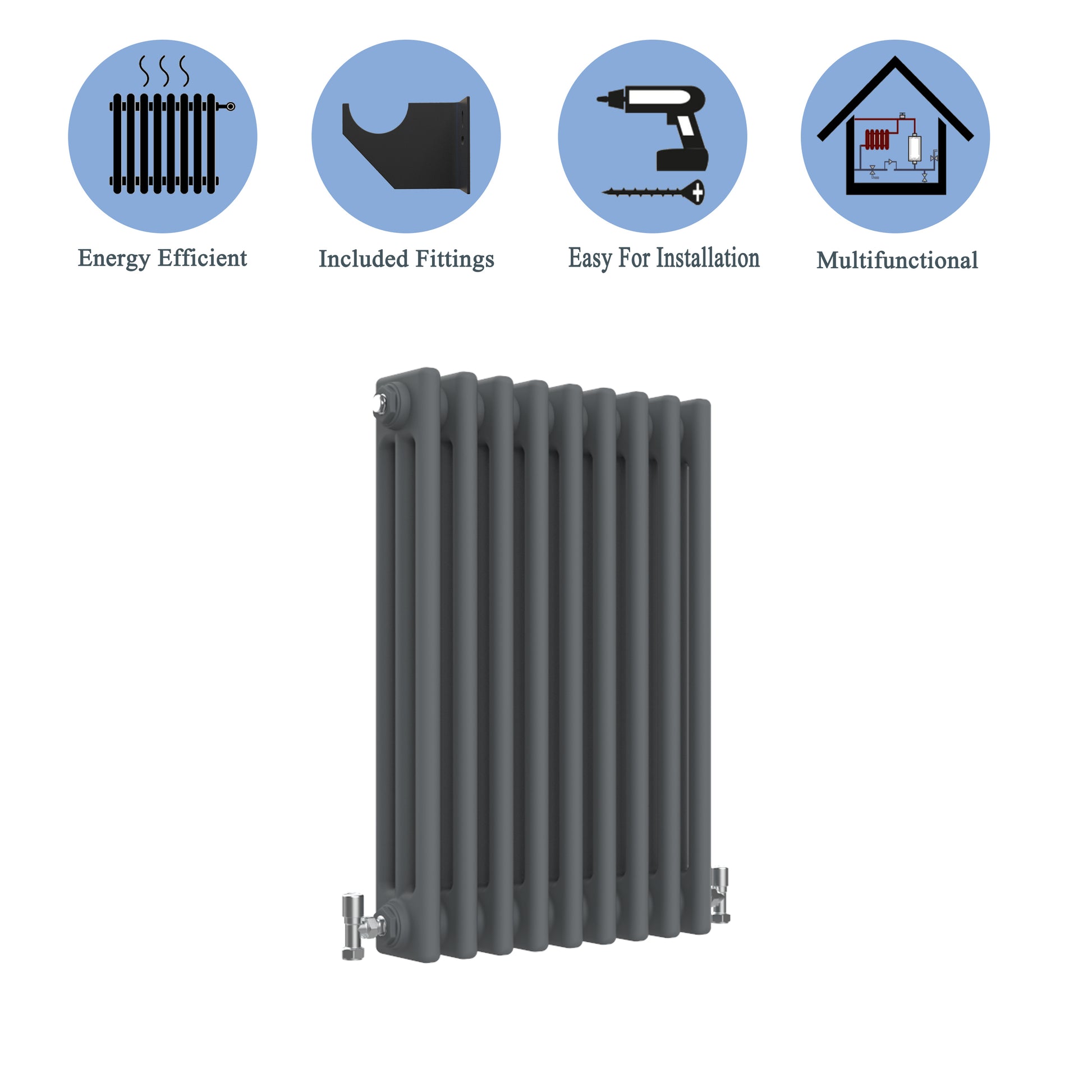 Aidal- Traditional Horizontal 600x425mm 3 Columns Anthracite Cast Iron Radiator