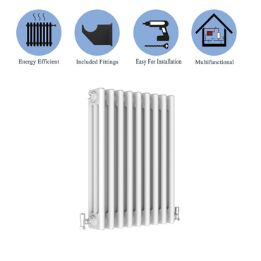 Aidal- Traditional Horizontal 600x425mm 3 Columns White Cast Iron Radiator