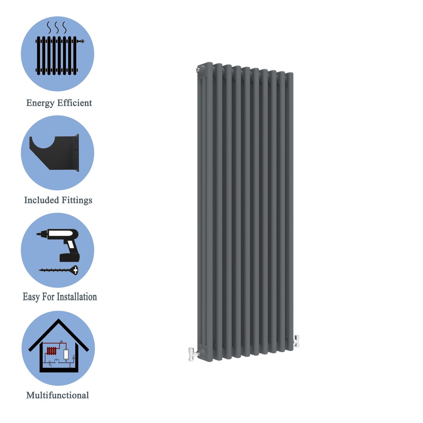 Aidal- Traditional Vertical 1500x470mm 3 Columns Anthracite Cast Iron Radiator