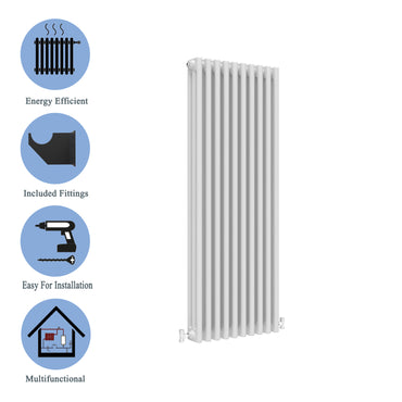 Aidal- Traditional Vertical 1500x470mm 3 Columns White Cast Iron Radiator