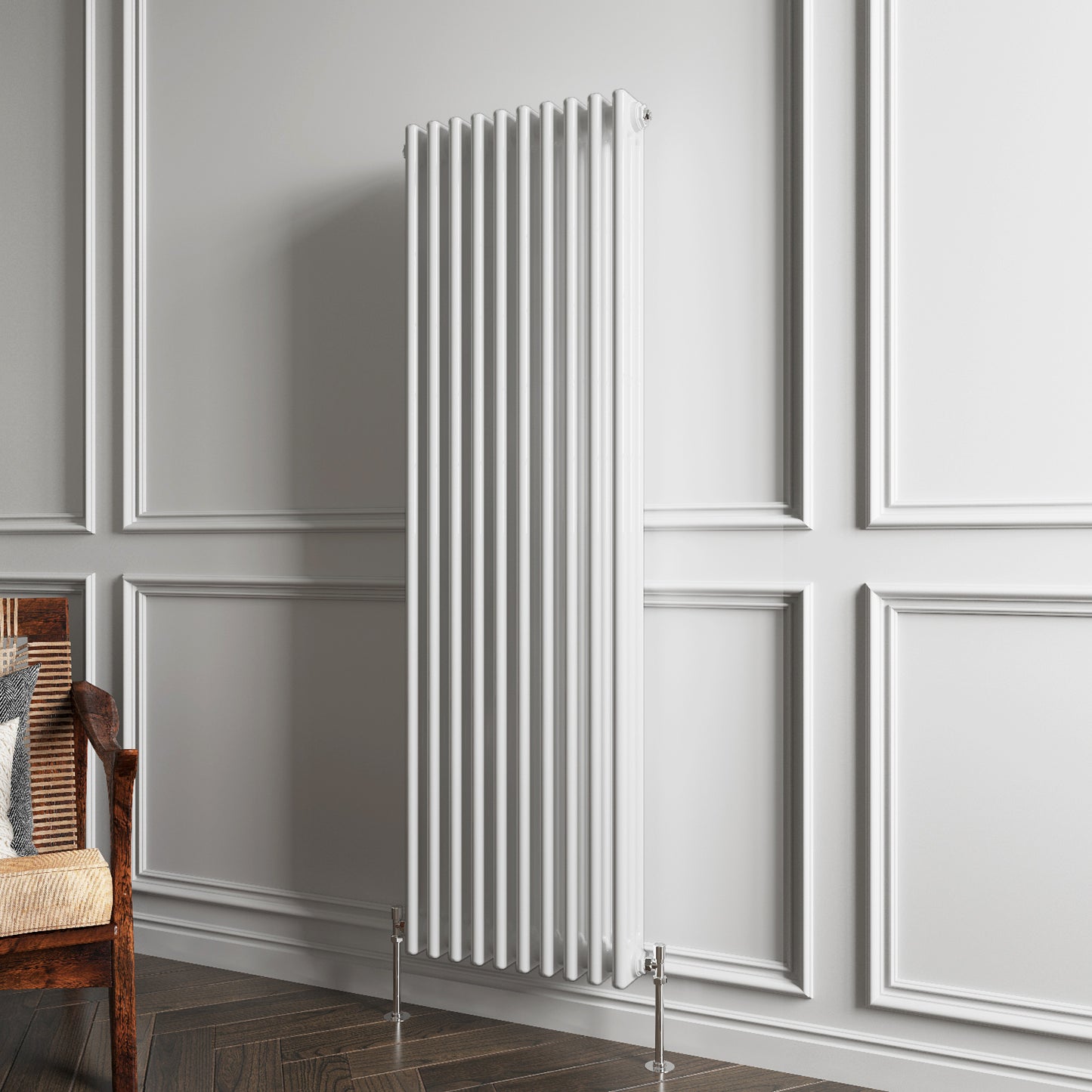 Aidal- Traditional Vertical 1500x470mm 3 Columns White Cast Iron Radiator