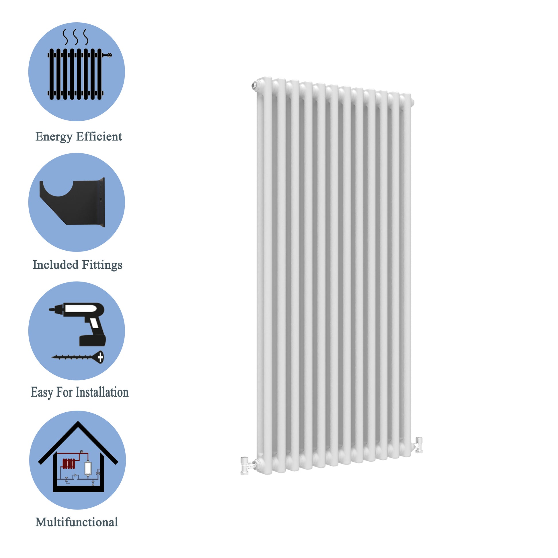 Aidal- Traditional Vertical 1500x560mm 2 Columns White Cast Iron Radiator