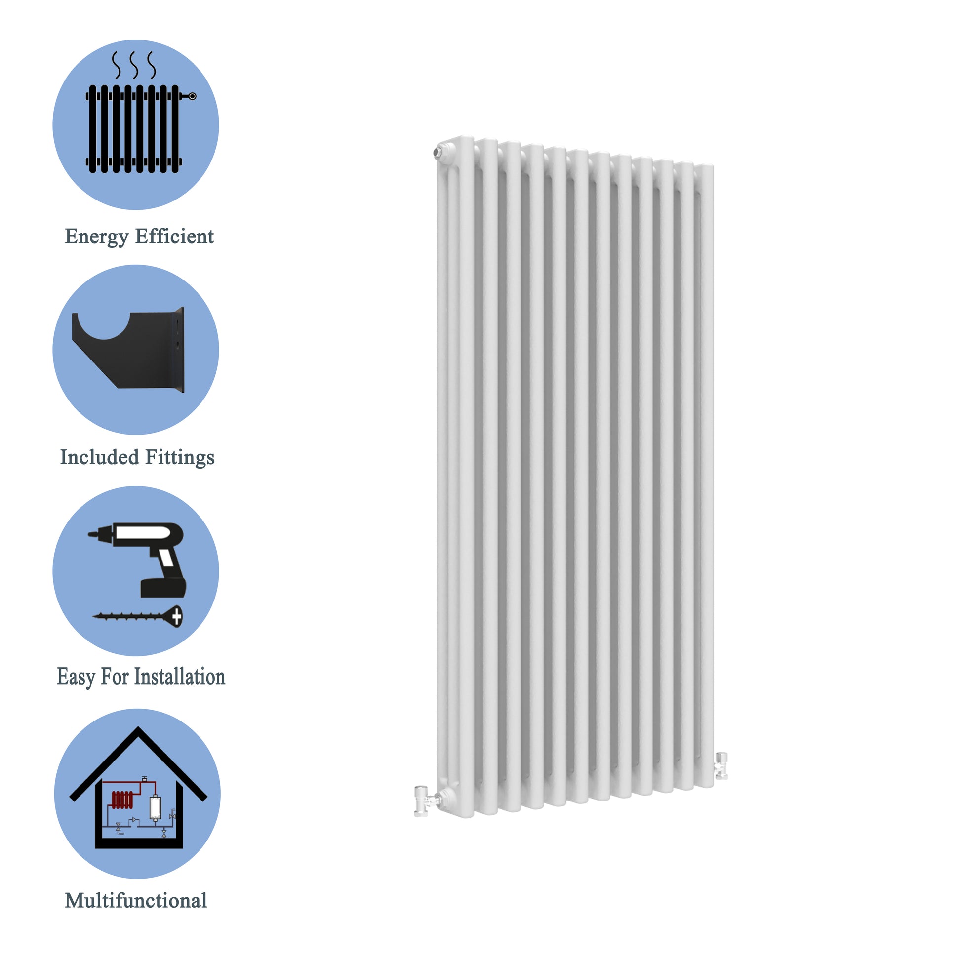 Aidal- Traditional Vertical 1500x560mm 3 Columns White Cast Iron Radiator