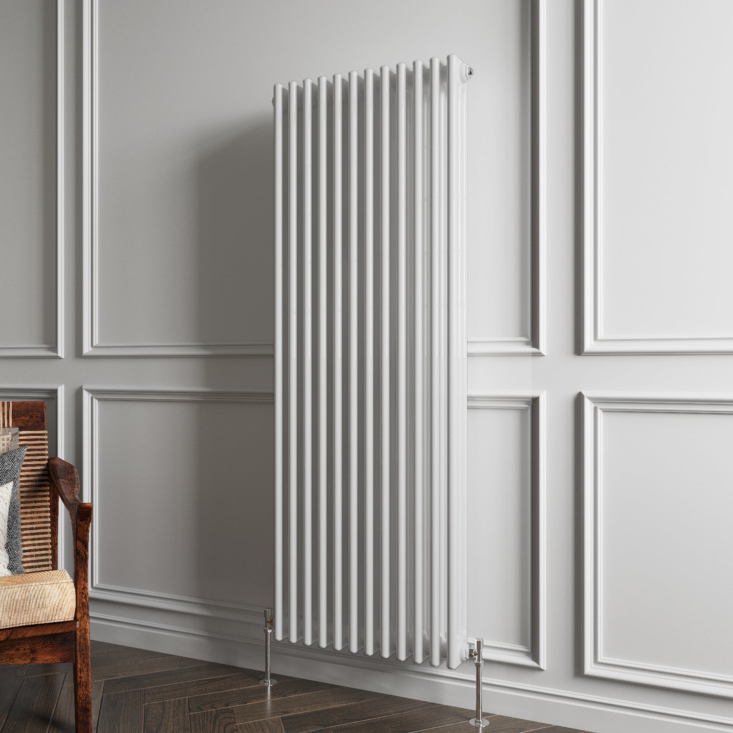 Aidal- Traditional Vertical 1500x560mm 3 Columns White Cast Iron Radiator