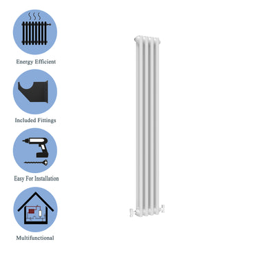 Aidal- Traditional Vertical 1500x200mm 2 Columns White Cast Iron Radiator