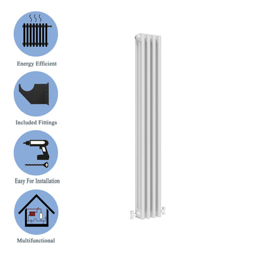 Aidal- Traditional Vertical 1500x200mm 3 Columns White Cast Iron Radiator