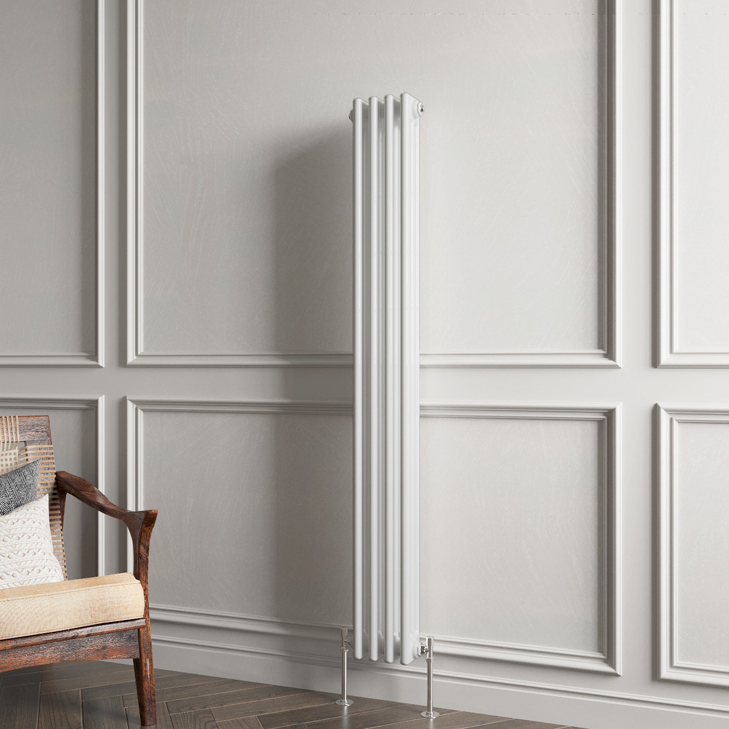 Aidal- Traditional Vertical 1500x200mm 3 Columns White Cast Iron Radiator