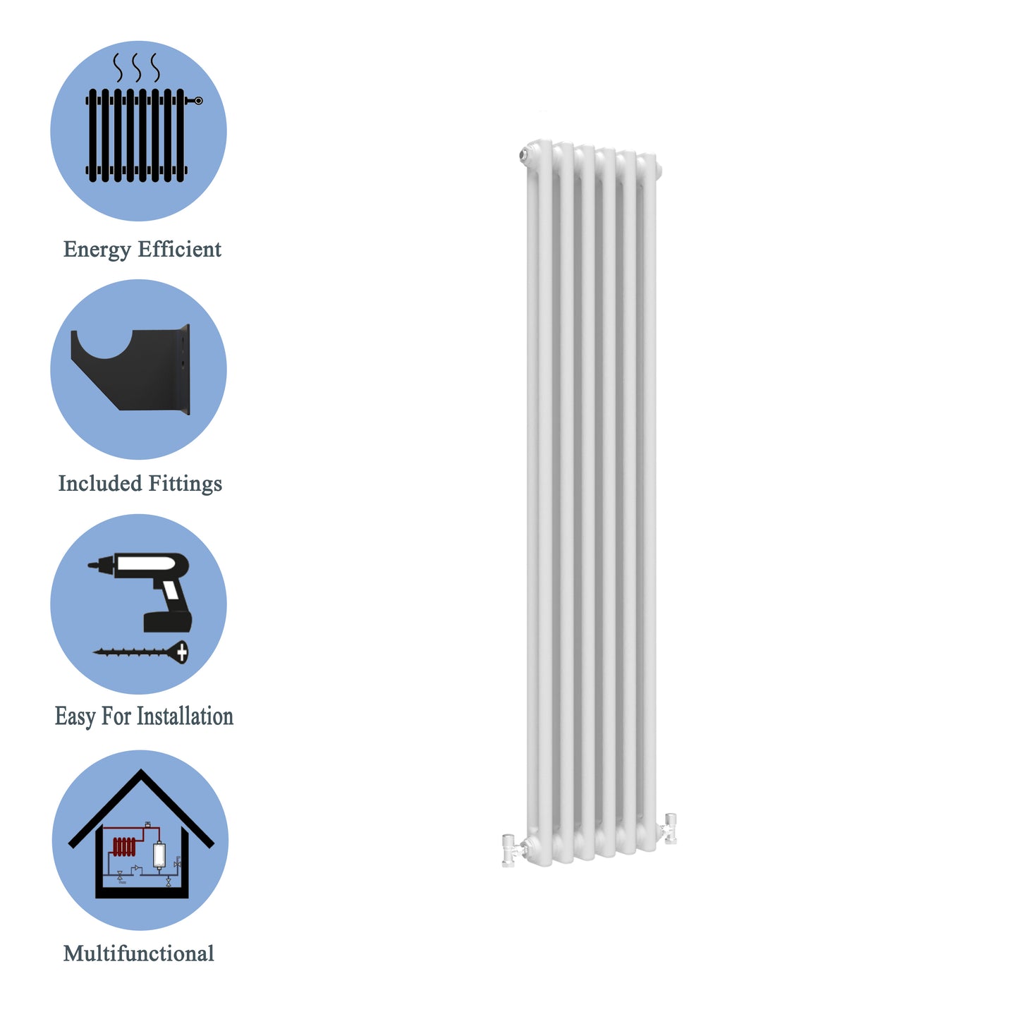 Aidal- Traditional Vertical 1500x290mm 2 Columns White Cast Iron Radiator