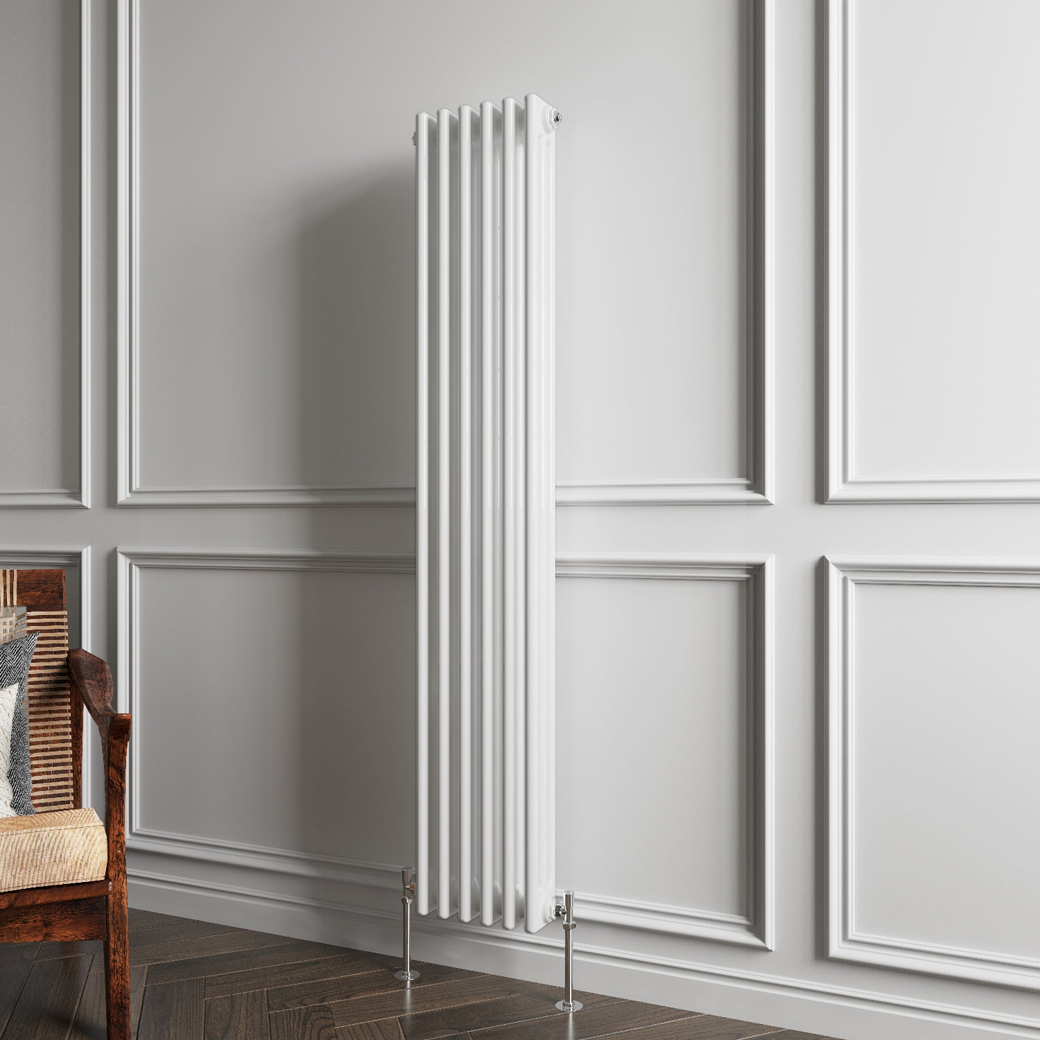 Aidal- Traditional Vertical 1500x290mm 3 Columns White Cast Iron Radiator