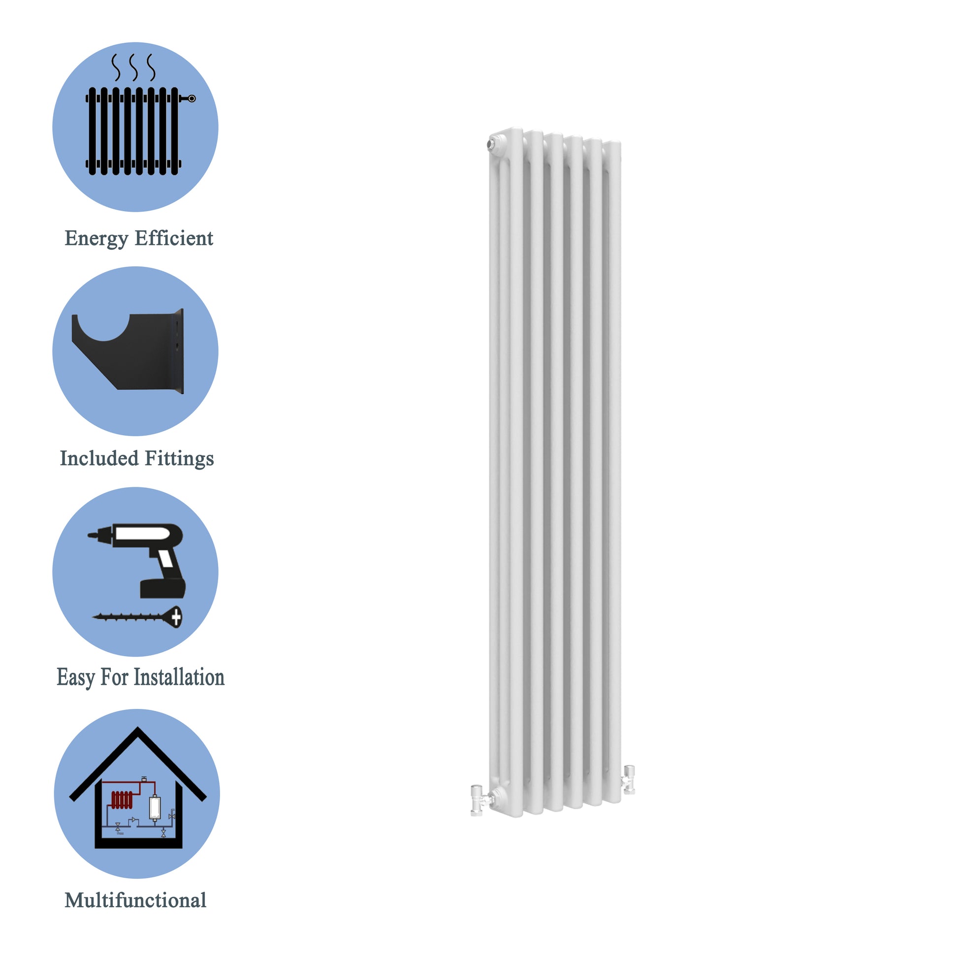 Aidal- Traditional Vertical 1500x290mm 3 Columns White Cast Iron Radiator