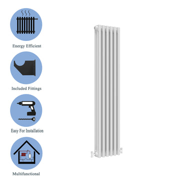 Aidal- Traditional Vertical 1500x290mm 3 Columns White Cast Iron Radiator