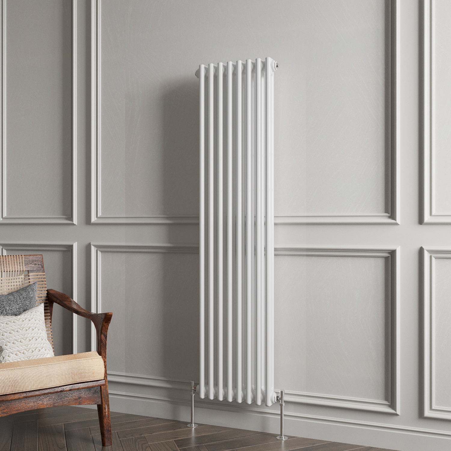 Aidal- Traditional Vertical 1500x380mm 2 Columns White Cast Iron Radiator