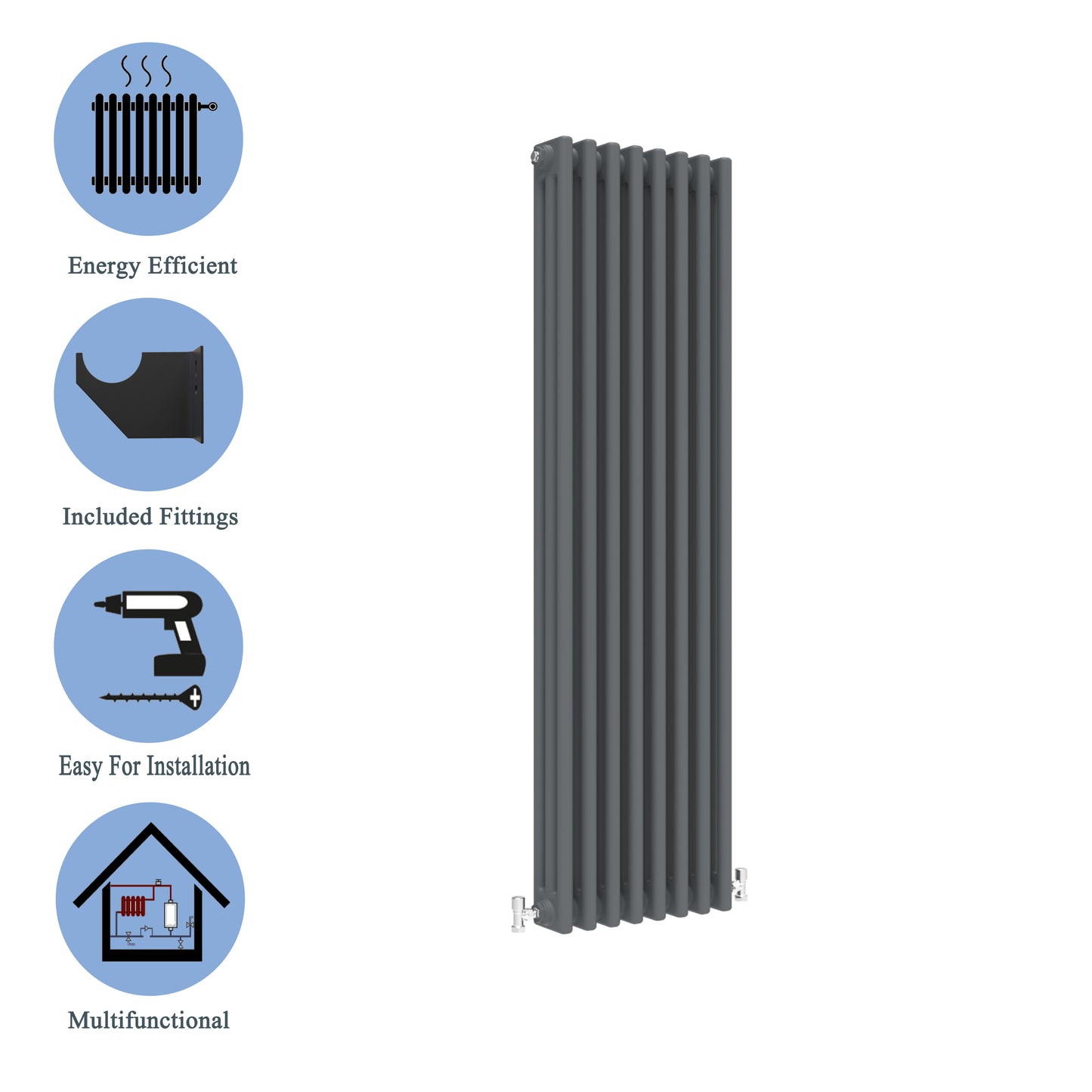 Aidal- Traditional Vertical 1500x380mm 3 Columns Anthracite Cast Iron Radiator