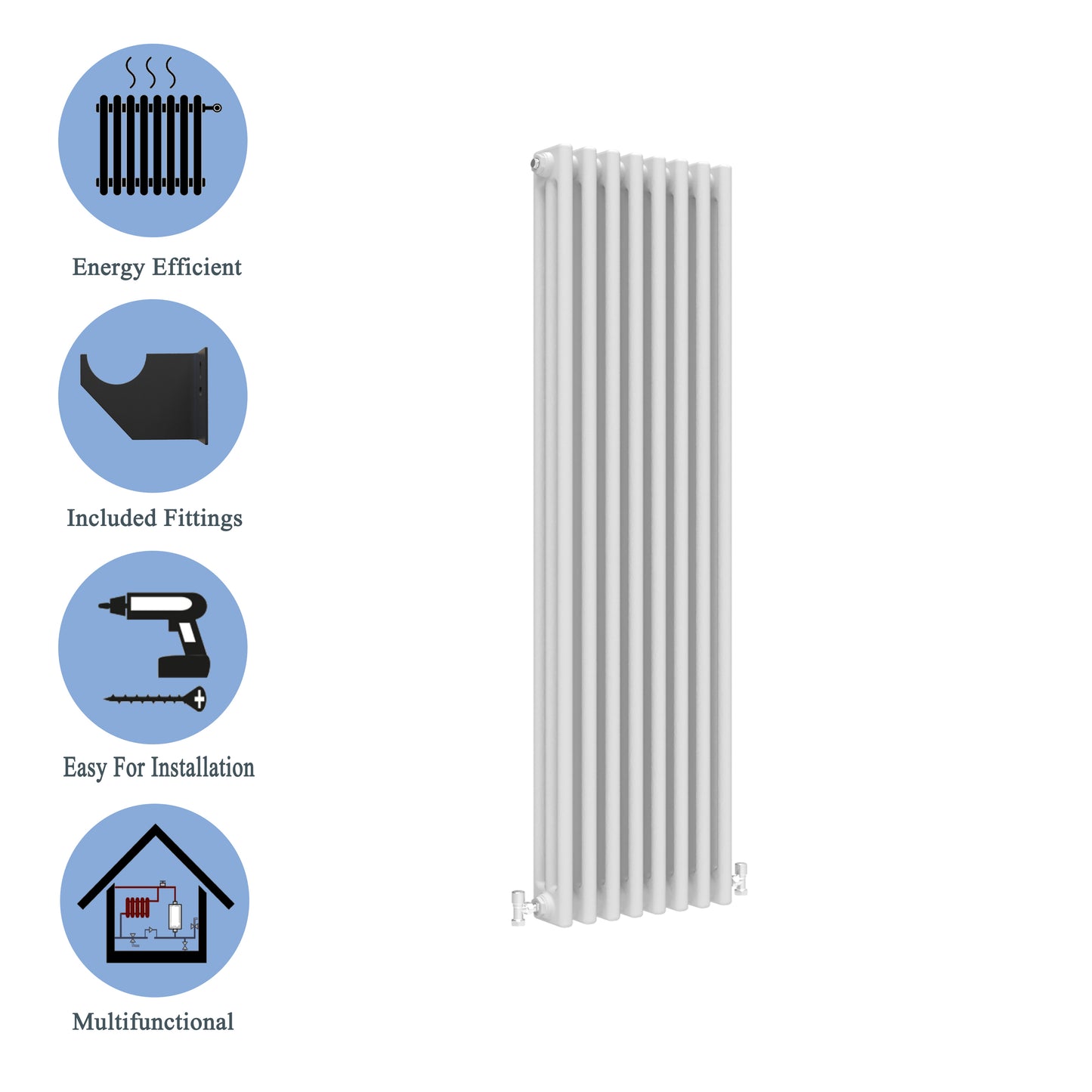 Aidal- Traditional Vertical 1500x380mm 3 Columns White Cast Iron Radiator