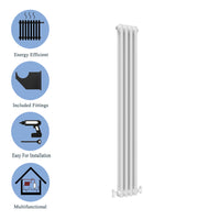 Aidal- Traditional Vertical 1800x200mm 2 Columns White Cast Iron Radiator