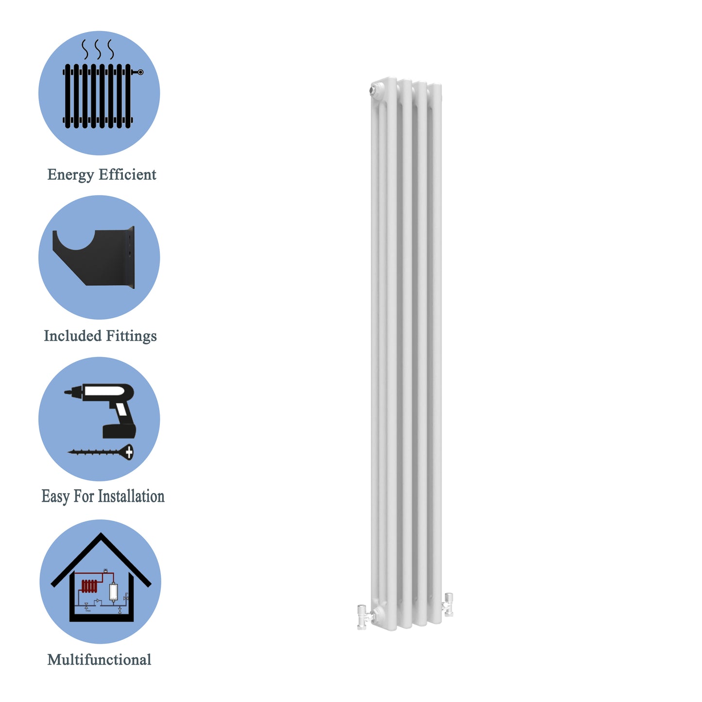 Aidal- Traditional Vertical 1800x200mm 3 Columns White Cast Iron Radiator