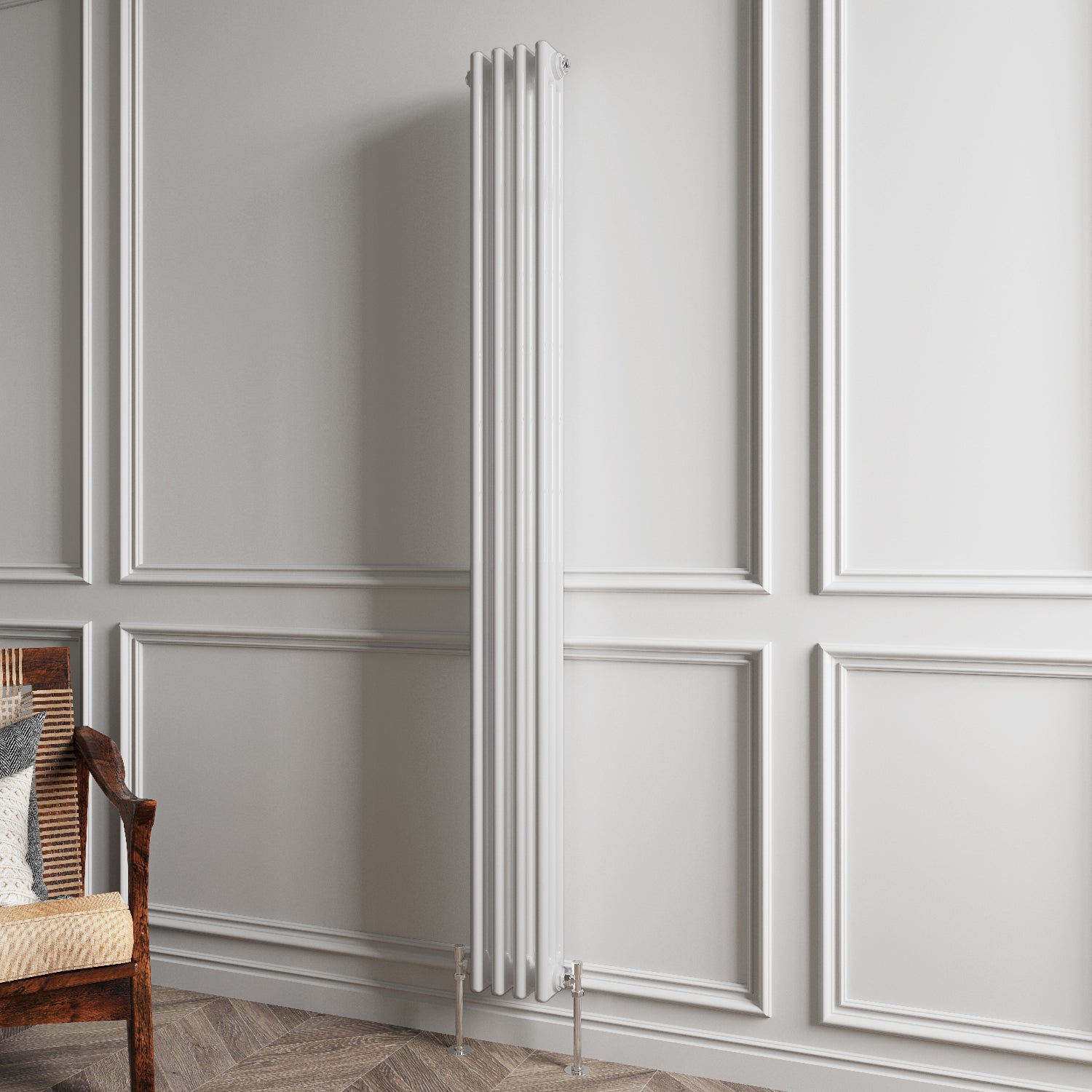 Aidal- Traditional Vertical 1800x200mm 3 Columns White Cast Iron Radiator