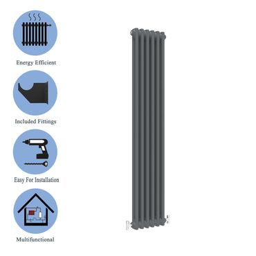 Aidal- Traditional Vertical 1800x290mm 2 Columns Anthracite Cast Iron Radiator