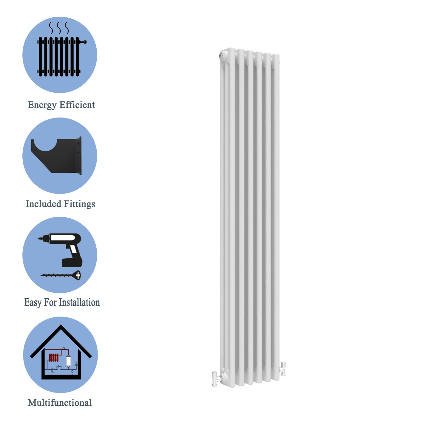 Aidal- Traditional Vertical 1800x290mm 3 Columns White Cast Iron Radiator