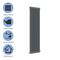 Aidal- Traditional Vertical 1800x380mm 2 Columns Anthracite Cast Iron Radiator