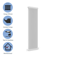 Aidal- Traditional Vertical 1800x380mm 2 Columns White Cast Iron Radiator