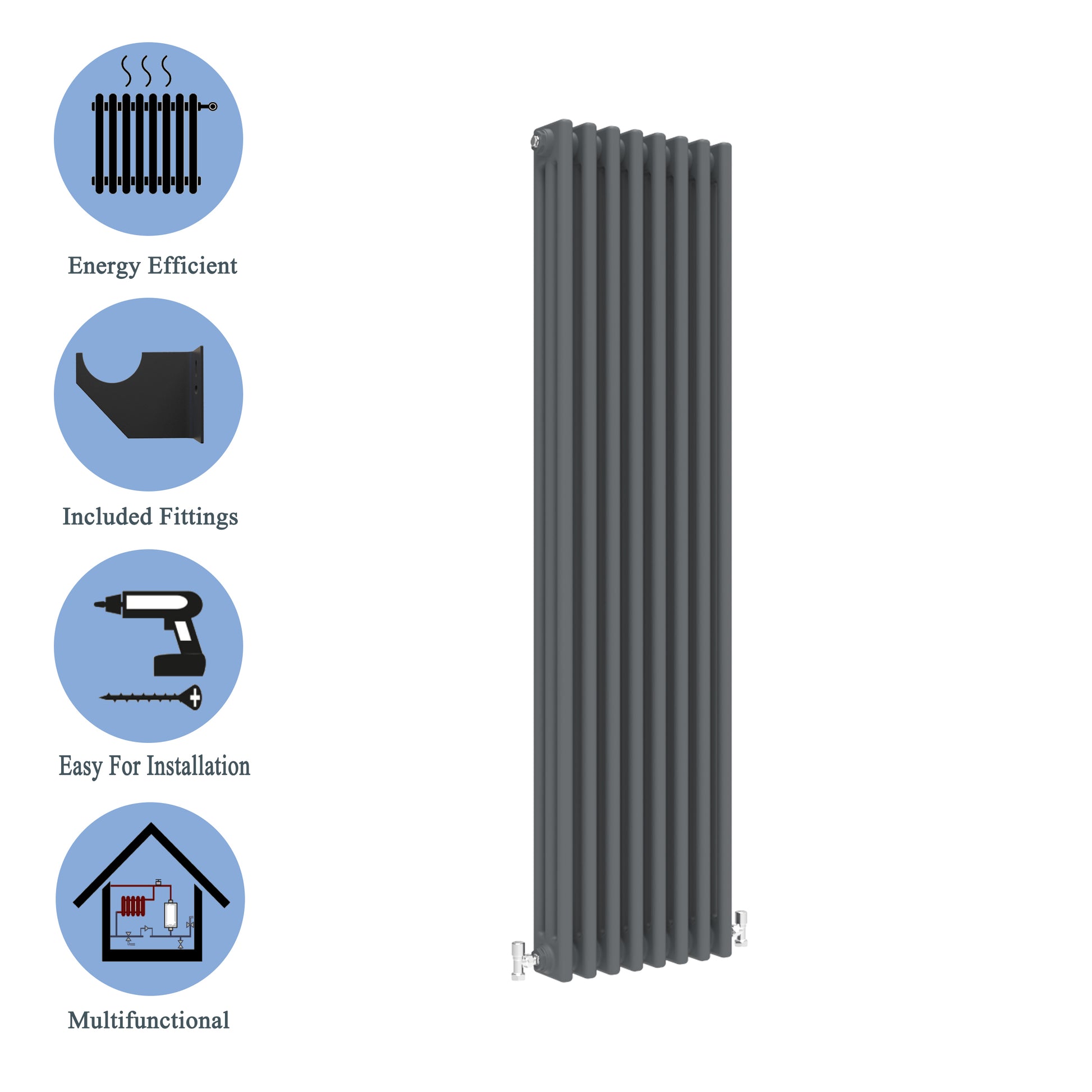 Aidal- Traditional Vertical 1800x380mm 3 Columns Anthracite Cast Iron Radiator