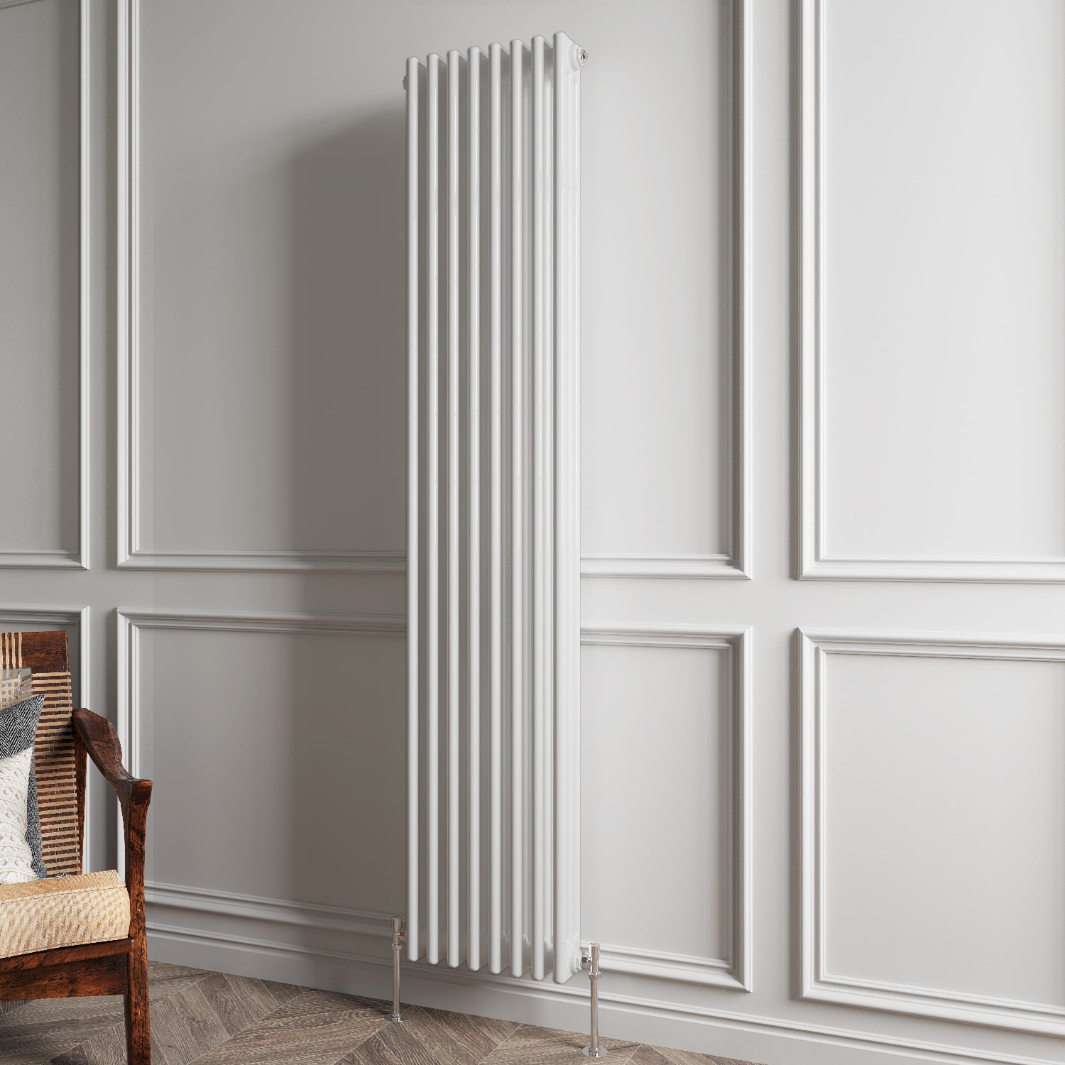 Aidal- Traditional Vertical 1800x380mm 3 Columns White Cast Iron Radiator