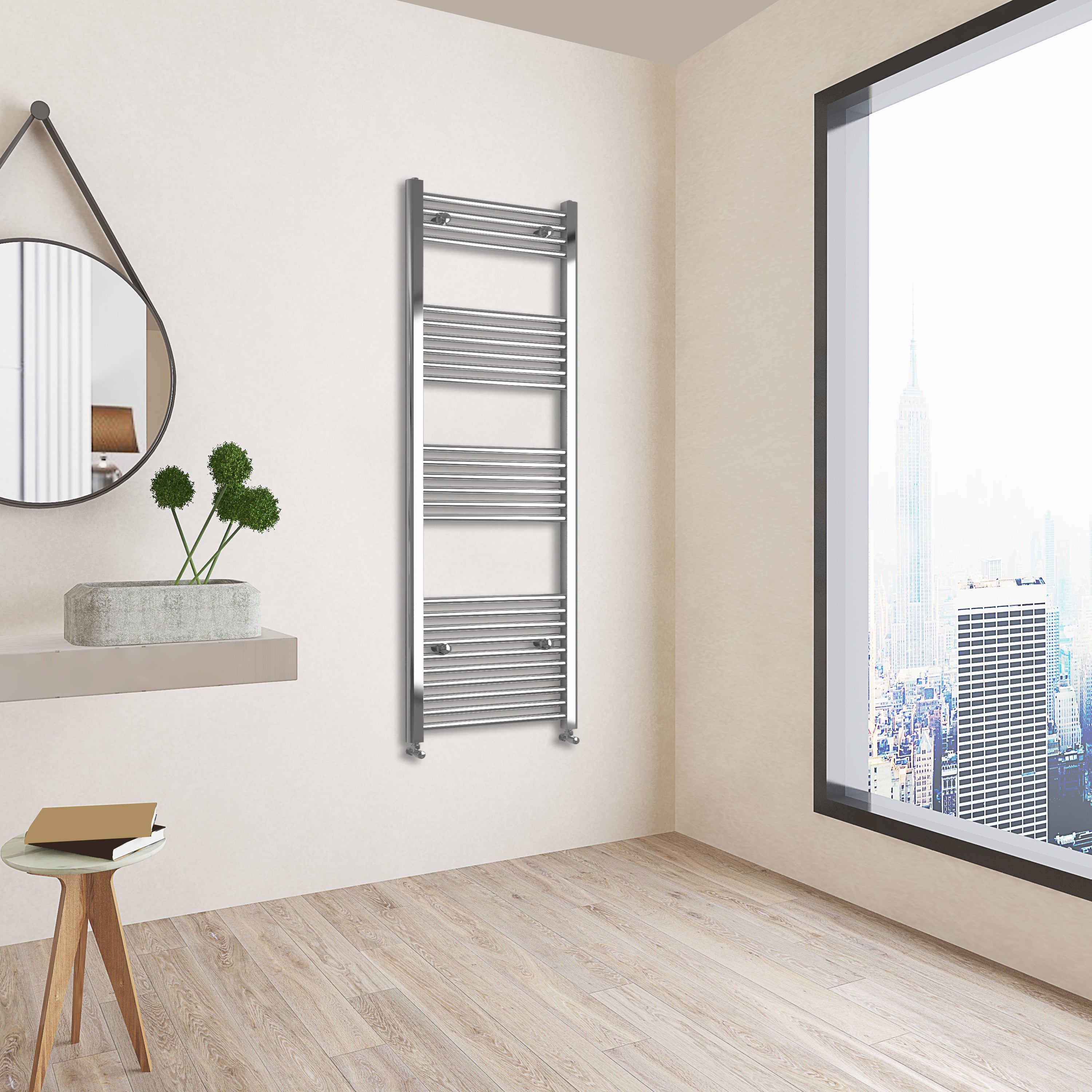 Aidal- 1600x600mm Chrome Heated Towel Rail Straight Designer Bathroom Ladder Radiator