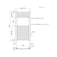 800x400mm Chrome Heated Towel Rail Curved Bathroom Radiator Dimension