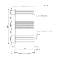 1000x600mm Chrome Heated Towel Rail Curved Bathroom Radiator Dimension