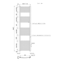 1800x400mm Chrome Heated Towel Rail Curved Bathroom Radiator Dimension