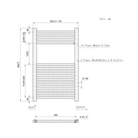 800x500mm Chrome Heated Towel Rail Straight Bathroom Radiator Dimension