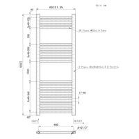 1200x450mm Black Heated Towel Rail Straight Bathroom Radiator Dimension