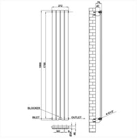 1800x272mm Single White Flat Panel Radiator Dimension