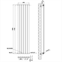 1800x408mm Single Anthracite Flat Panel Radiator Dimension