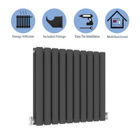 Aidal- Designer Horizontal 600x590mm Double Anthracite Oval Column Radiator