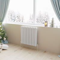 Aidal- Designer Horizontal 600x590mm Double White Oval Column Radiator