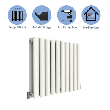 Aidal- Designer Horizontal 600x590mm Double White Oval Column Radiator