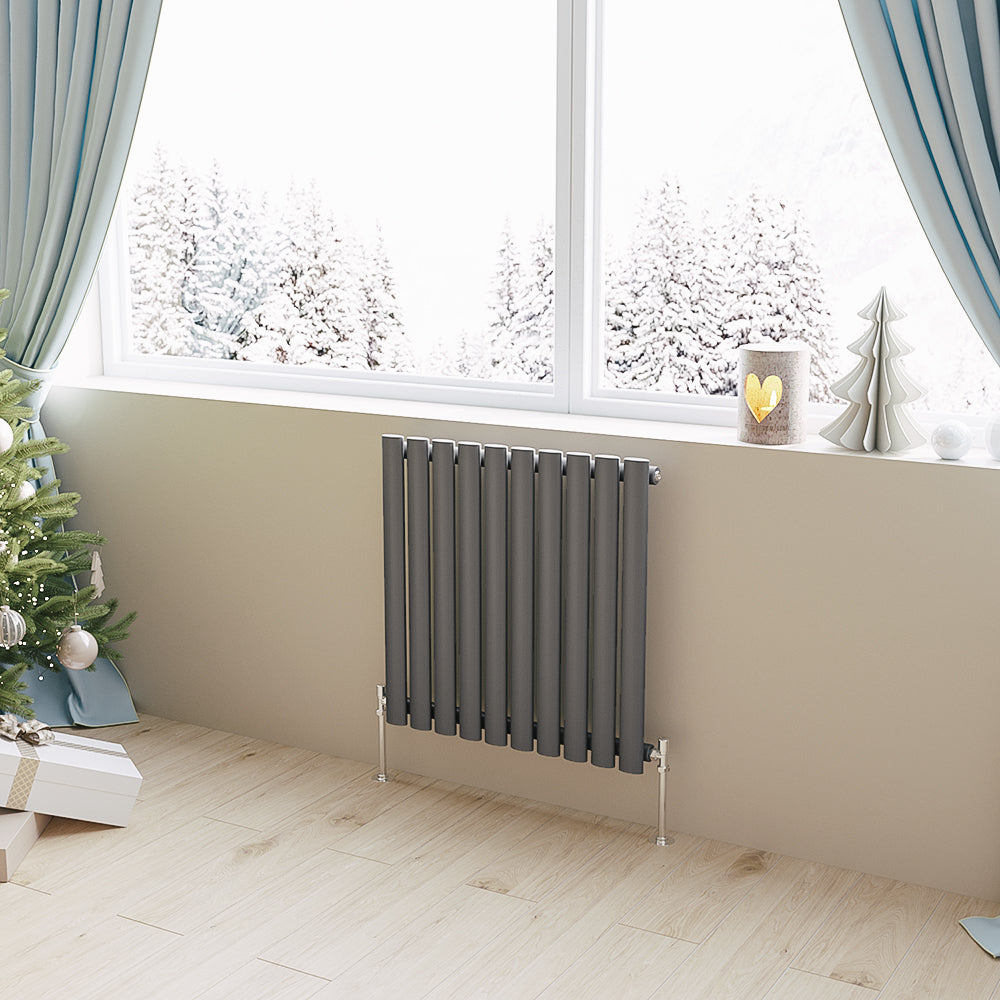 Aidal- Designer Horizontal 600x590mm Single Anthracite Oval Column Radiator