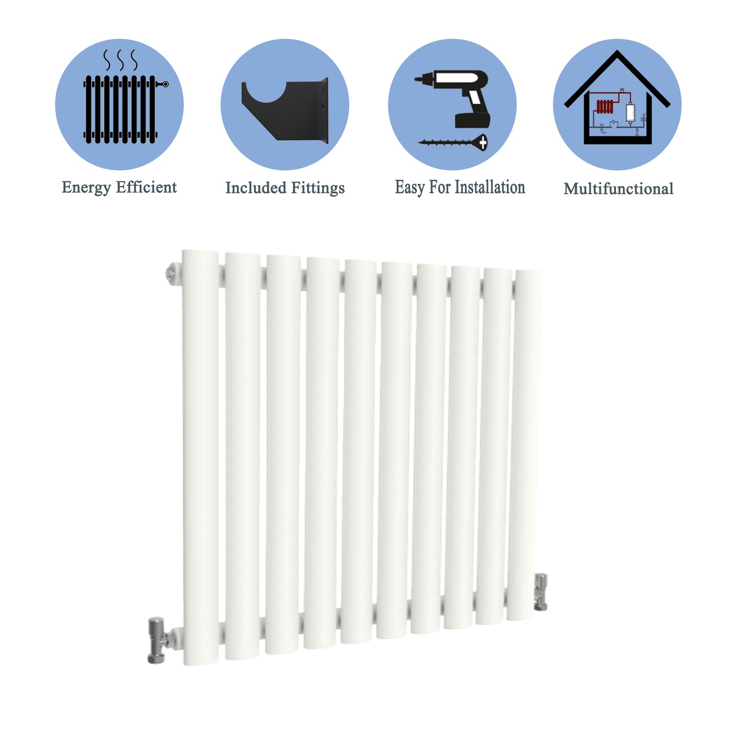 Aidal- Designer Horizontal 600x590mm Single White Oval Column Radiator