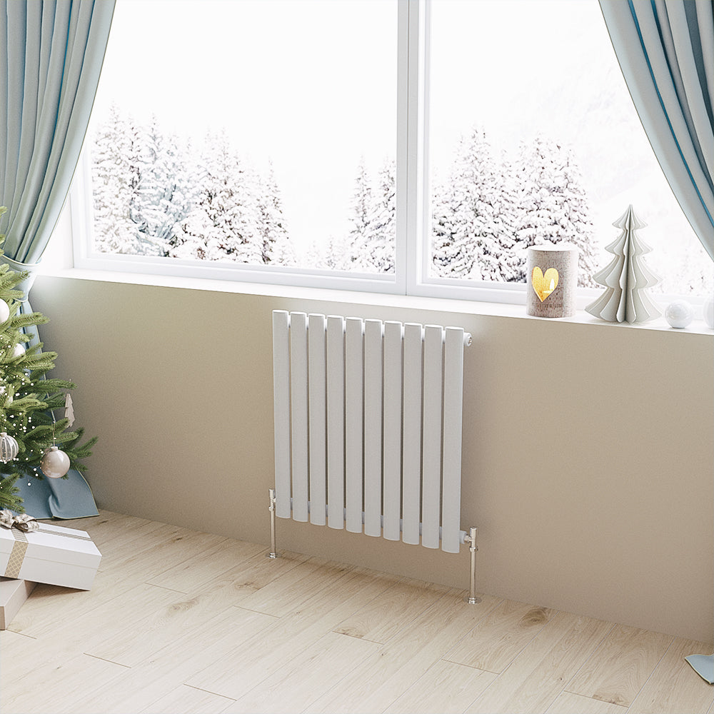 Aidal- Designer Horizontal 600x590mm Single White Oval Column Radiator