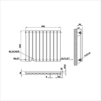 600x590mm single white oval column radiator dimension