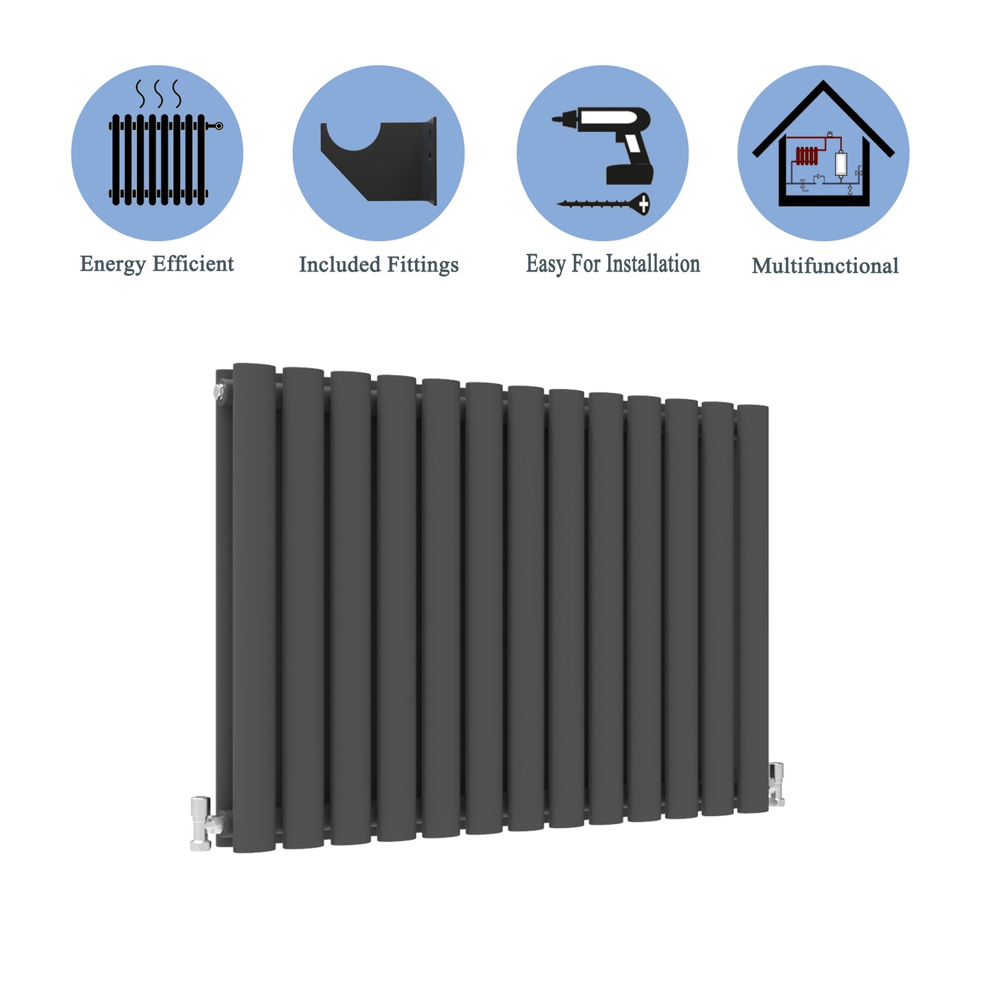 Aidal- Designer Horizontal 600x767mm Double Anthracite Oval Column Radiator