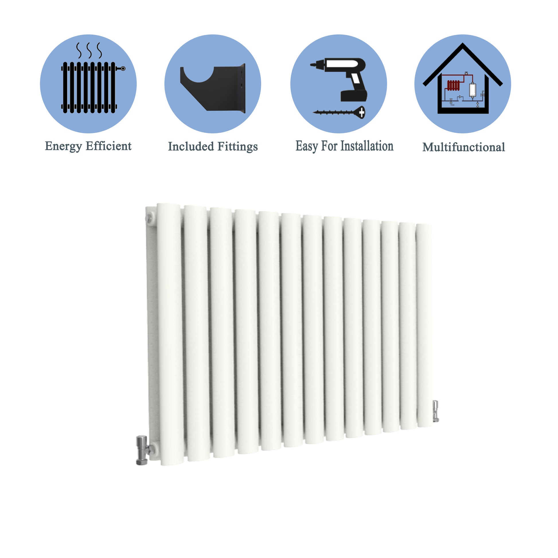 Aidal- Designer Horizontal 600x767mm Double White Oval Column Radiator